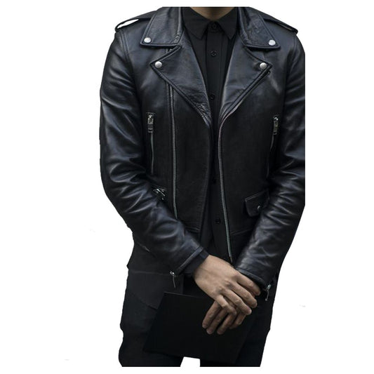 Men Classic Rocker Biker Slim Fit Leather Jacket -