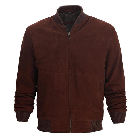 Men Dark Burgundy Suede Leather Bomber Jacket - High Quality Leather Jackets For Sale | Dream Jackets On Jackethunt