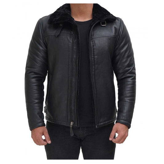 Men Black Shearling Bomber Leather Jacket - High Quality Leather Jackets For Sale | Dream Jackets On Jackethunt