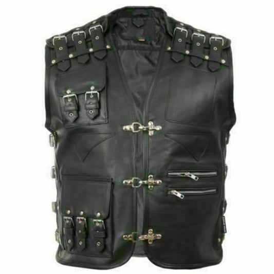 Men Heavy Leather Buckled Biker Vest - High Quality Leather Jackets For Sale