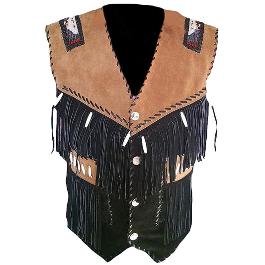 Men Western Fringes Suede Leather Vest | Native American Waistcoat