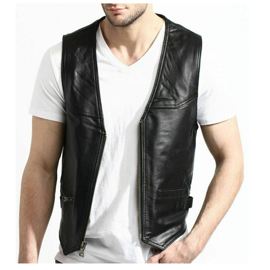 Men Motorcycle Fashion Leather Vest | Biker Rock Style Waistcoat