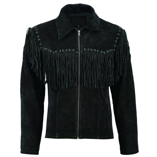Men Black Suede Leather Western Jacket