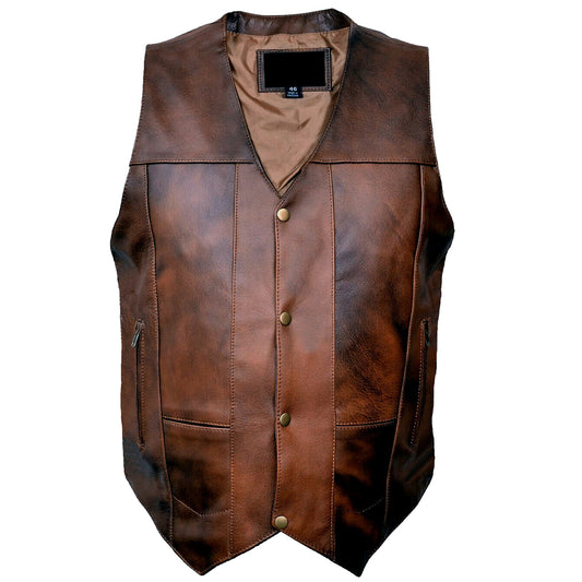 Men Wax Brown Cowhide Fashion Leather Vest - High Quality Leather Jackets For Sale | Dream Jackets On Jackethunt