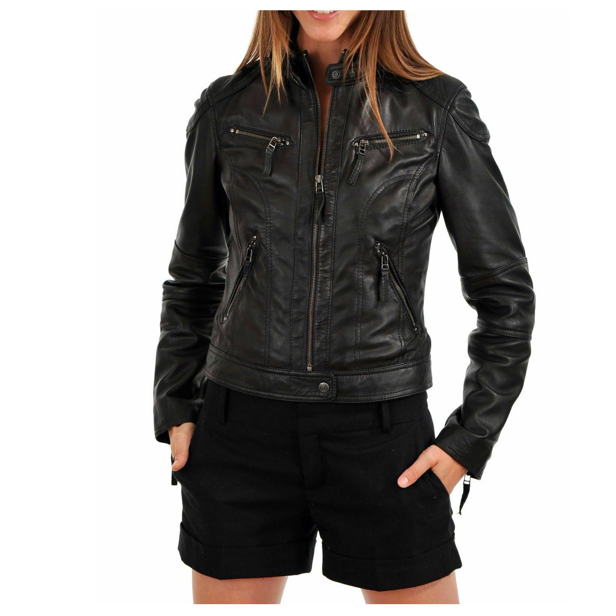 Women Biker Fashion Lambskin Leather Jacket For Sale | Premium Leather Jacket