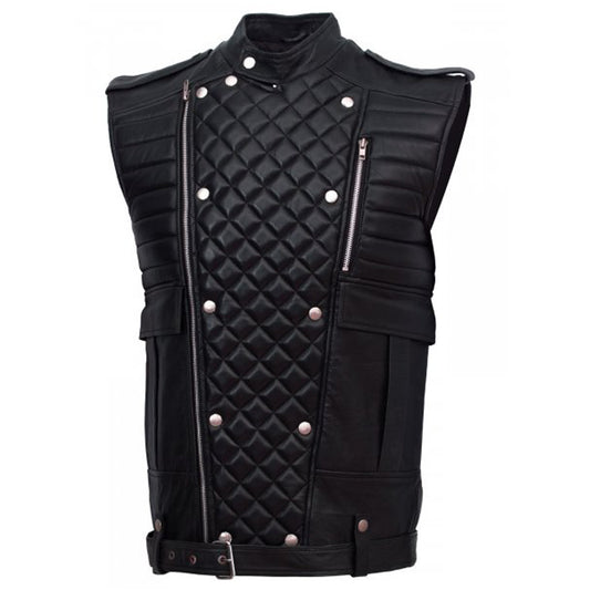 Men Double Brest Genuine Fashion Leather Vest- High Quality Leather Jackets For Sale | Dream Jackets On Jackethunt