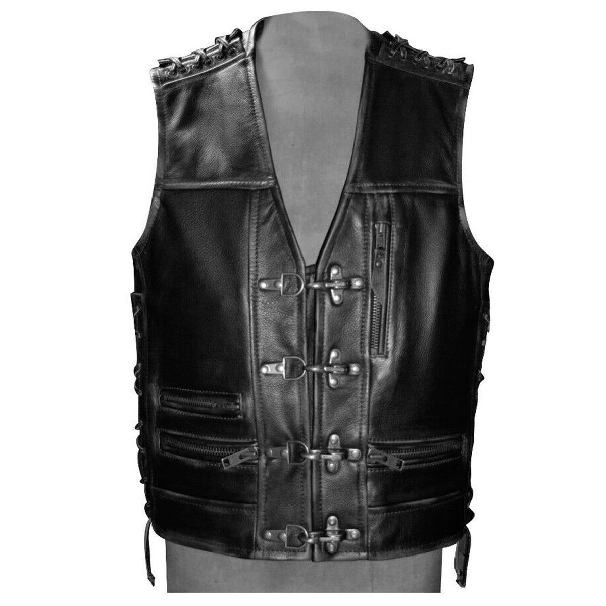 Black Leather Leather Biker Vests For Sale Classic Black Leather