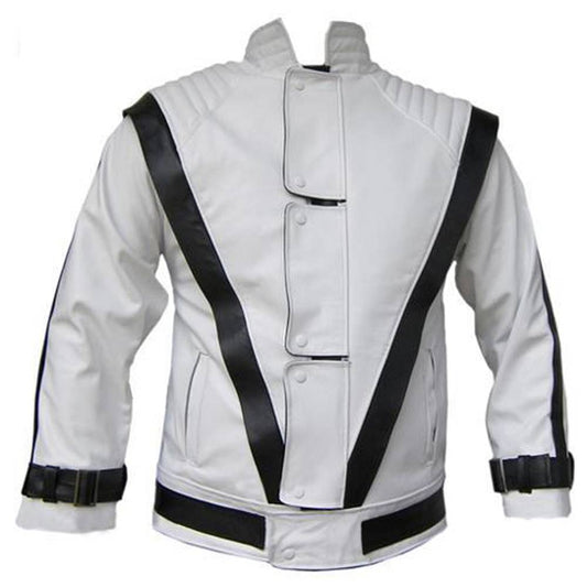 Michael Jackson Thriller Black Stripes White Leather Jacket