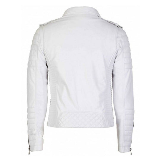 Vintage White Brando Quilted Biker Leather Jacket -