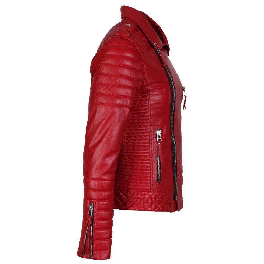 Men Supreme Red Biker Fashion Leather Jacket L
