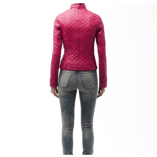 Women Shocking Ping Fashion Biker Leather Jacket