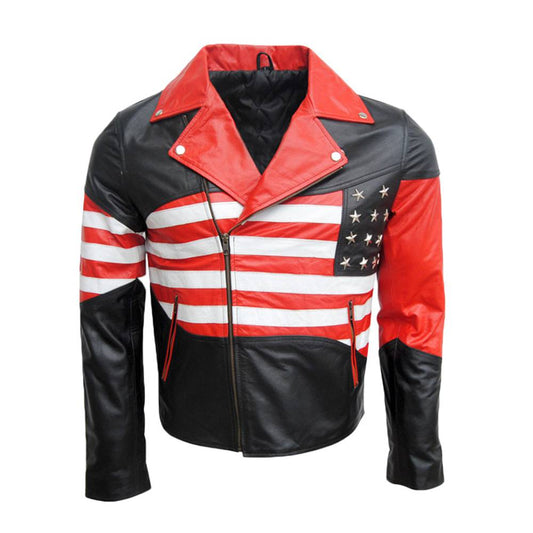 American Flag Biker Leather Jacket Classic USA Jacket -