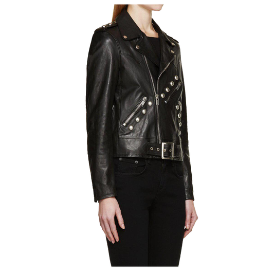 WOMEN MILITARY STYLE SLIM FIT LEATHER JACKET -