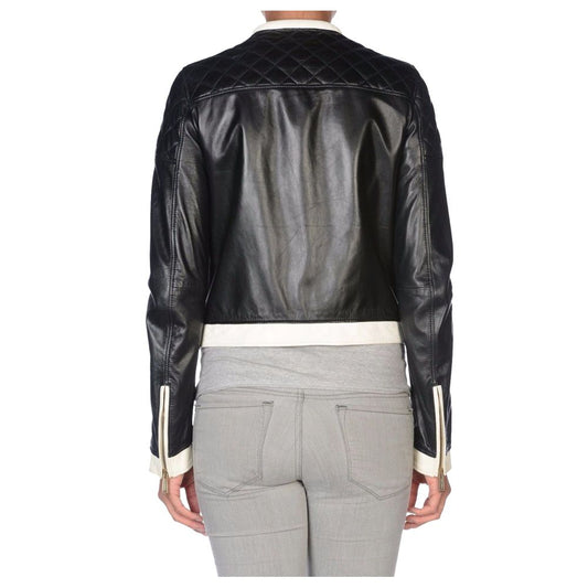 WOMEN WHITE ZIPPER MOTO BIKER LEATHER JACKET -