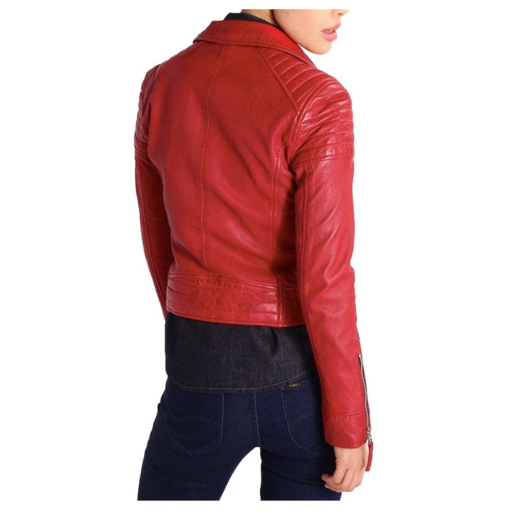 Buy Womens Red Faux Leather Moto Biker Jacket with Studs Slim