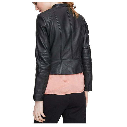 WOMEN CLASSIC MOTO BIKER GENUINE LEATHER JACKET -