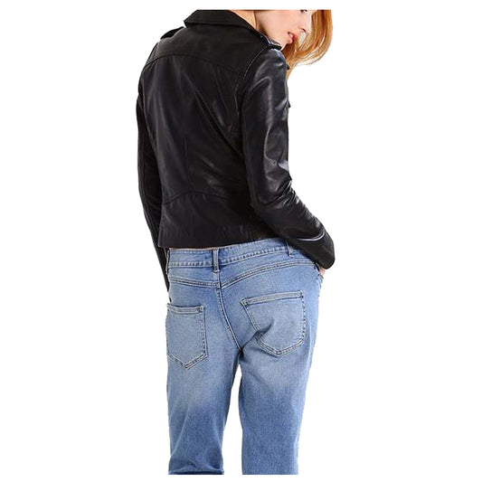 Women Genuine Lambskin Motorcycle Biker Leather Jacket -
