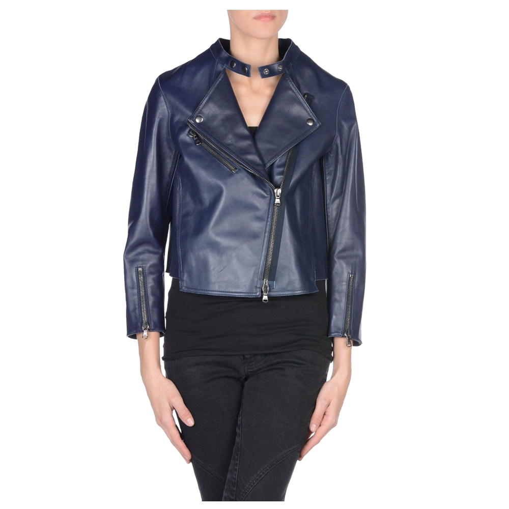 Navy Blue Women Biker Leather Jacket Jacket Hunt