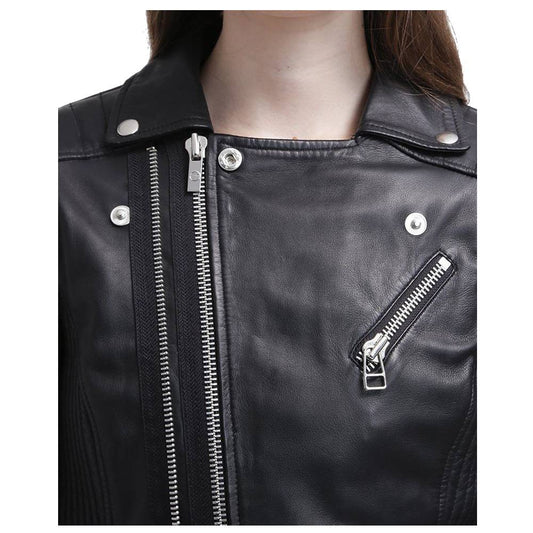 WOMEN SLIM FIT BLACK GENUINE LEATHER JACKET INNOVATIVE DESIGN LEATHER JACKET -