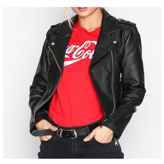 WOMEN SLIM FIT FASHION BIKER LEATHER JACKET -