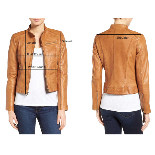 Women Short Body Classic Biker Leather Jacket -
