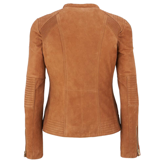 WOMEN'S GENUINE LAMBSKIN SUEDE MOTORCYCLE JACKET -