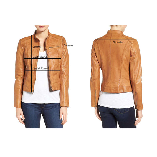 Women Motorcycle Classic Fashion Golden Zipper Leather Jacket - 