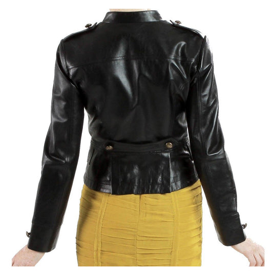 Women Short Body Military Lambskin Leather Jacket -