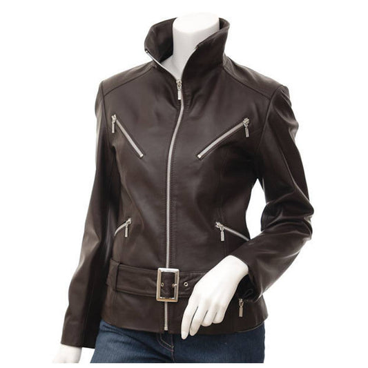 Women Retro Emma Peel Leather Jacket -