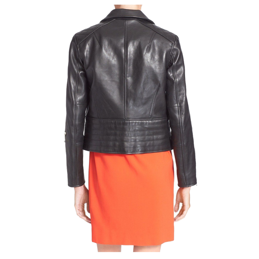 WOMEN MOTORCYCLE JACKET CASUAL SLIM FIT LEATHER JACKET -