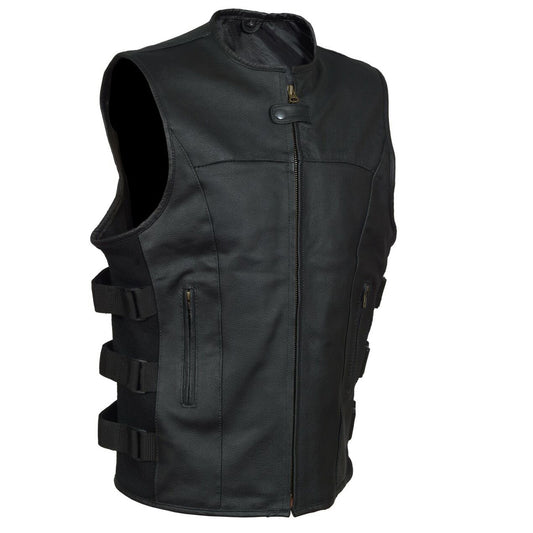 Mens Swat Style Motorcycle Biker Leather Vest With Two Concealed Gun Pockets - High Quality Leather Jackets For Sale | Dream Jackets On Jackethunt