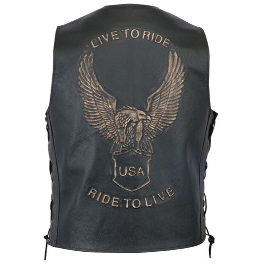 Men Classic Embossed Eagle Motorcycle Waistcoat High Quality Leather Jackets For Sale