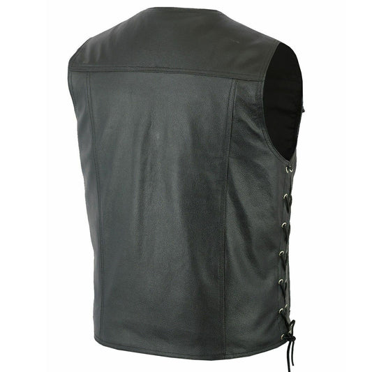 Men Side Laces V Neck Motorcycle Leather Vest- High Quality Leather Jackets For Sale