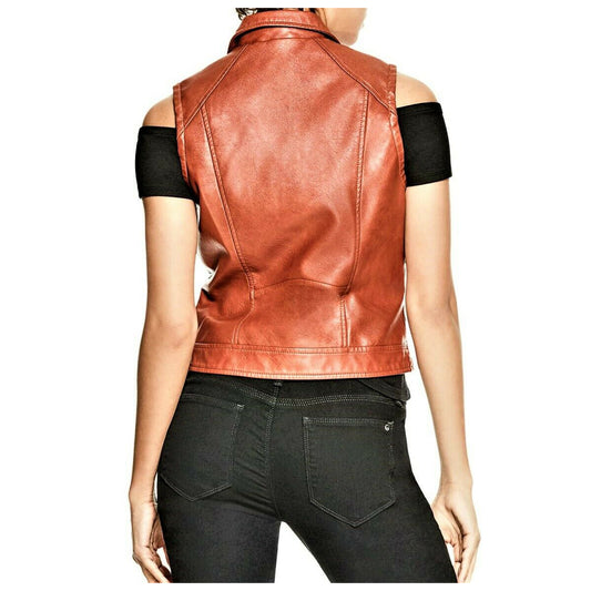 Rust Brown Women Genuine Leather Motorcycle Waistcoat | Premium Quality Jackethunt