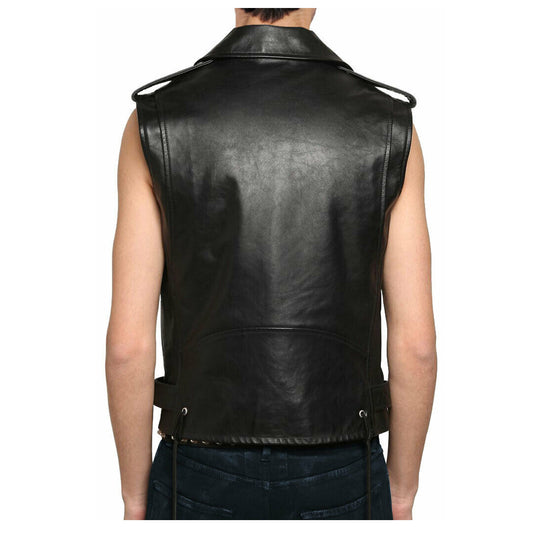 Men Genuine Lambskin Leather Motorcycle Club Vest- High Quality Leather Jackets For Sale