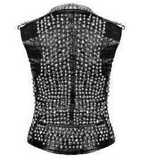 Women Studded Leather Vest Spike Belted Punk Goth Leather Vest - High Quality Leather Jackets For Sale | Dream Jackets On Jackethunt
