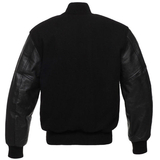Black Varsity Wool Leather Jacket Custom Made Bomber Jacket