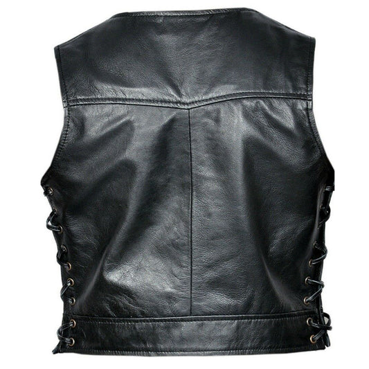Ladies Motorcycle Leather Vest | Women Short Body Rider Leather Vest