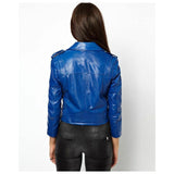Women Classic Royal Blue Motorbike Fashion Leather Jacket For Sale