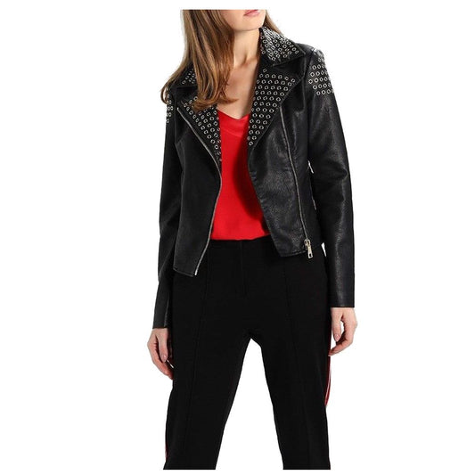 Women Ring Biker Fashion Leather Jacket -