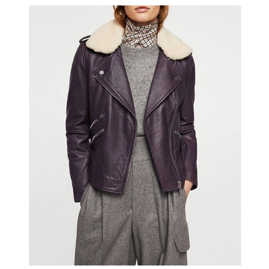 Women Purple Genuine Leather Fashion Biker Jacket - Jacket Hunt