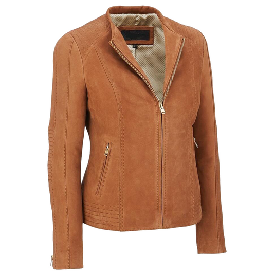 WOMEN'S GENUINE LAMBSKIN SUEDE MOTORCYCLE JACKET -