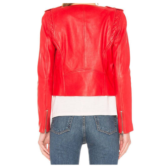 Women Red Leather Motorcycle Jacket | Moto Biker Fashion Jacket Women
