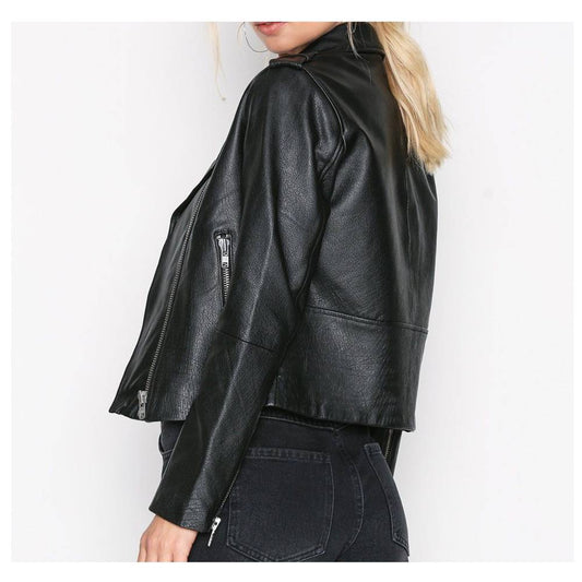 WOMEN SLIM FIT FASHION BIKER LEATHER JACKET -