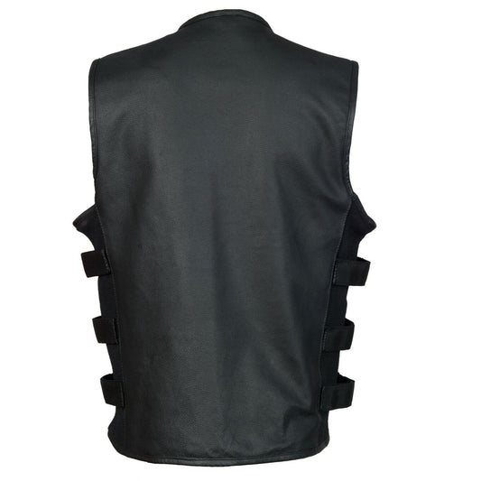 Mens Swat Style Motorcycle Biker Leather Vest With Two Concealed Gun Pockets - High Quality Leather Jackets For Sale | Dream Jackets On Jackethunt