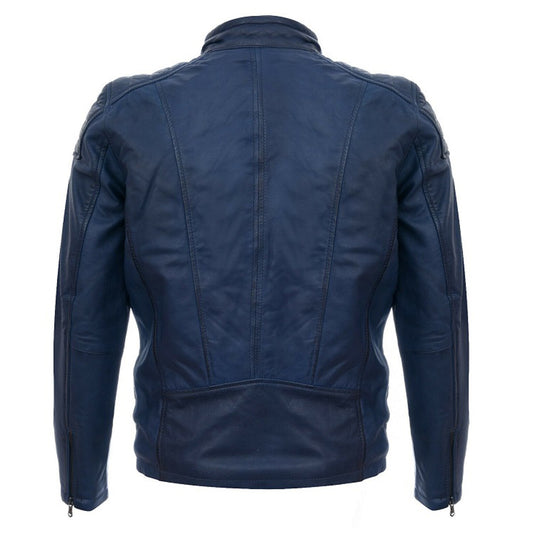 Men Soft Blue Leather Slim Fit Motorcycle Jacket | Premium Fashion Leather Jacket
