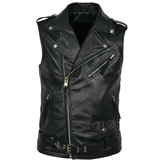 Men Classic Motorcycle Black Leather Vest - High Quality Leather Jackets For Sale | Dream Jackets On Jackethunt