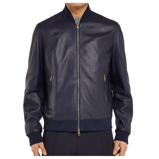 Men Elegant Bomber Fashion Blue Leather Jacket -