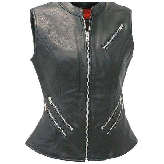 Women Motorcycle zipper Leather Vest Premium Quality  - High Quality Leather Jackets For Sale | Dream Jackets On Jackethunt