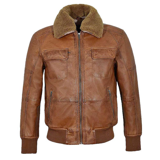 Aviator Shearling Brown Bomber Leather VTG Jacket Mens | Jacket Hunt